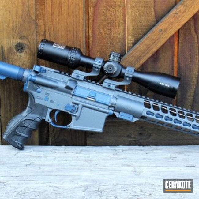 Cerakoted Ar-15 With A Two Tone Grey And Blue Finish